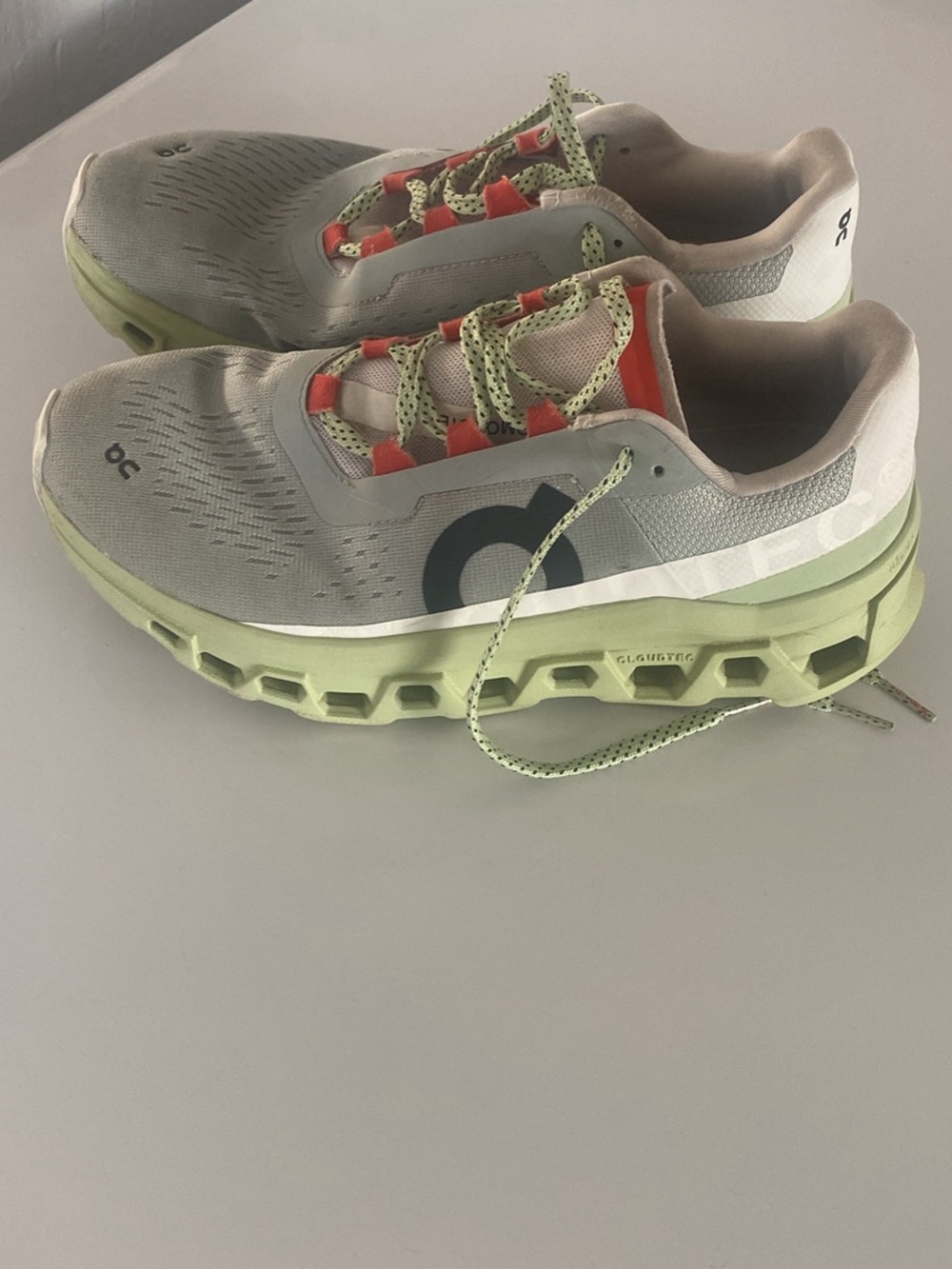 On Running Women's Sneakers in Light Gray, Lime & Coral Accents
